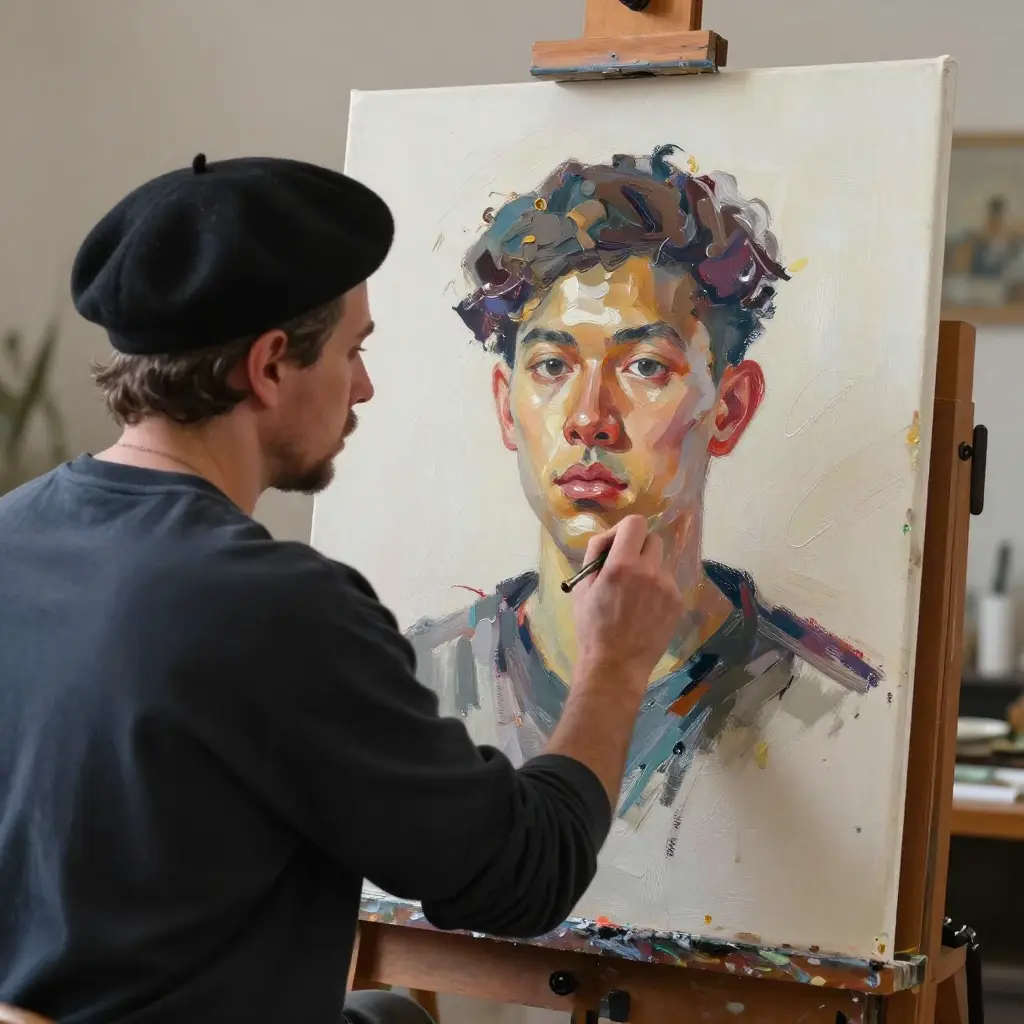 Artist painting on canvas  